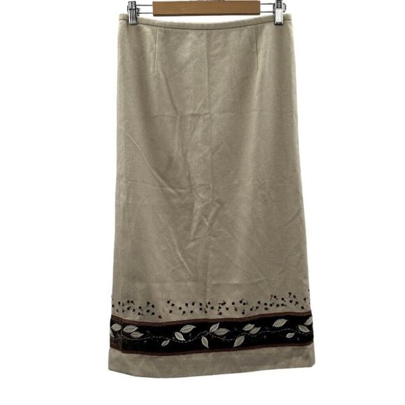 Vintage Ann Taylor Wool Blend Leaf Fall‎ Autumn Embroidered Maxi Skirt Size 10P - Picture 1 of 7